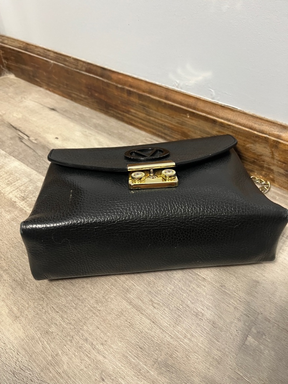 Valentino Black Pebbled Leather Chain Crossbody with Gold Hardware - Picture 3 of 5